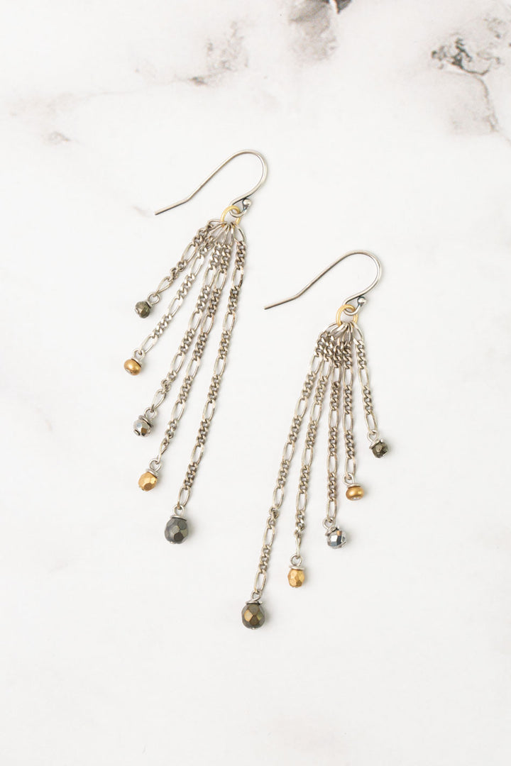 Silver & Gold Crystal, Czech Glass Tassel Earrings