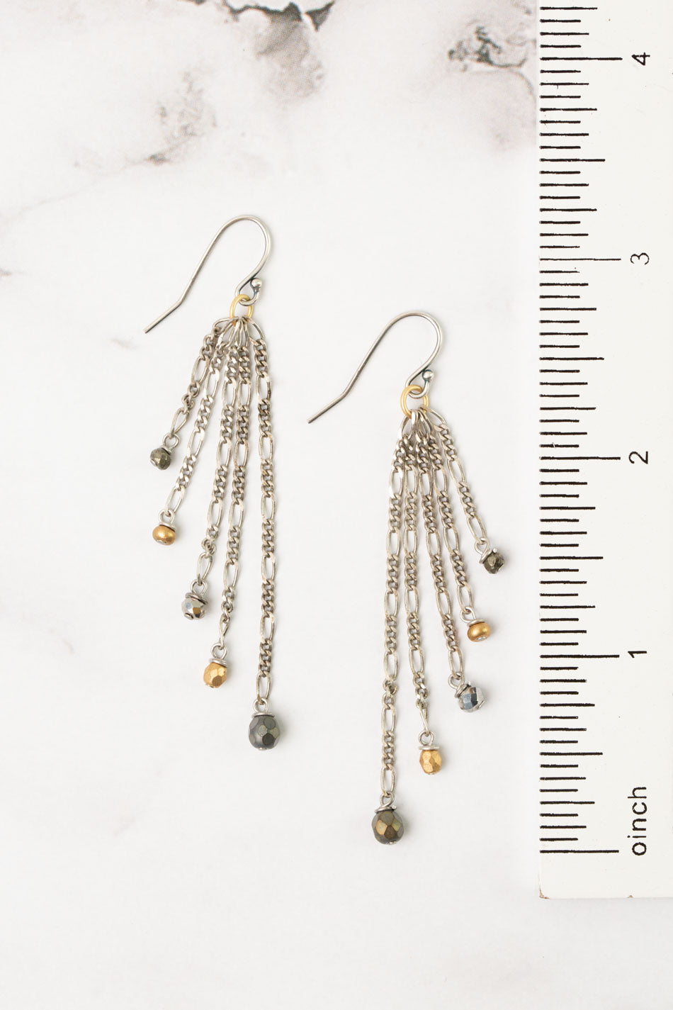 Silver & Gold Crystal, Czech Glass Tassel Earrings