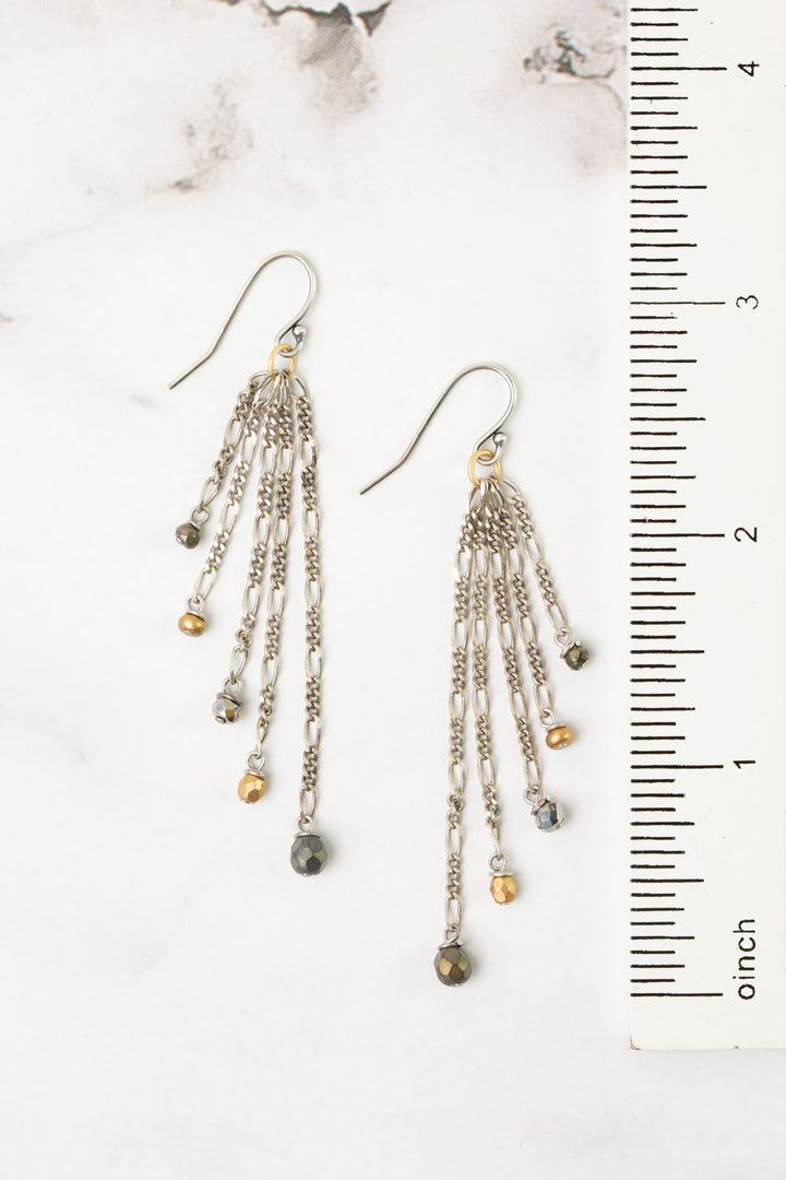 Silver & Gold Crystal, Czech Glass Tassel Earrings