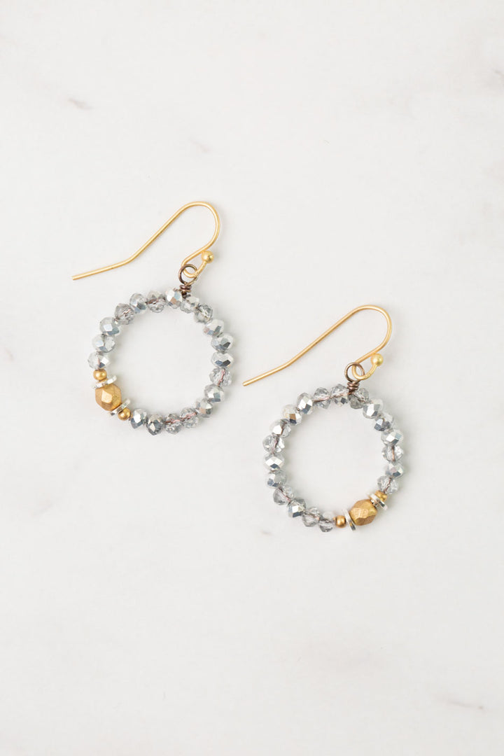 Silver & Gold Czech Glass, Crystal Hoop Earrings