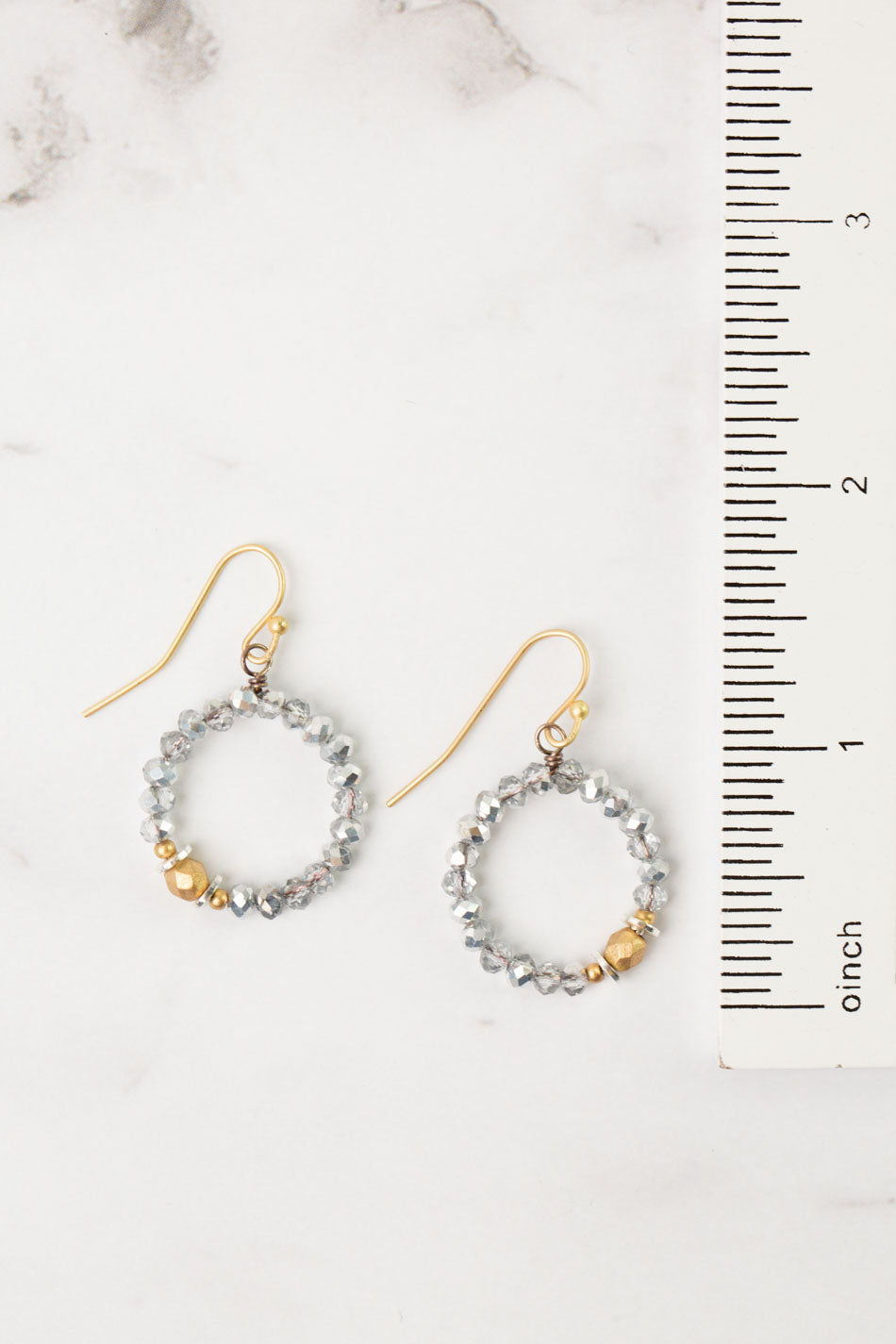 Silver & Gold Czech Glass, Crystal Hoop Earrings