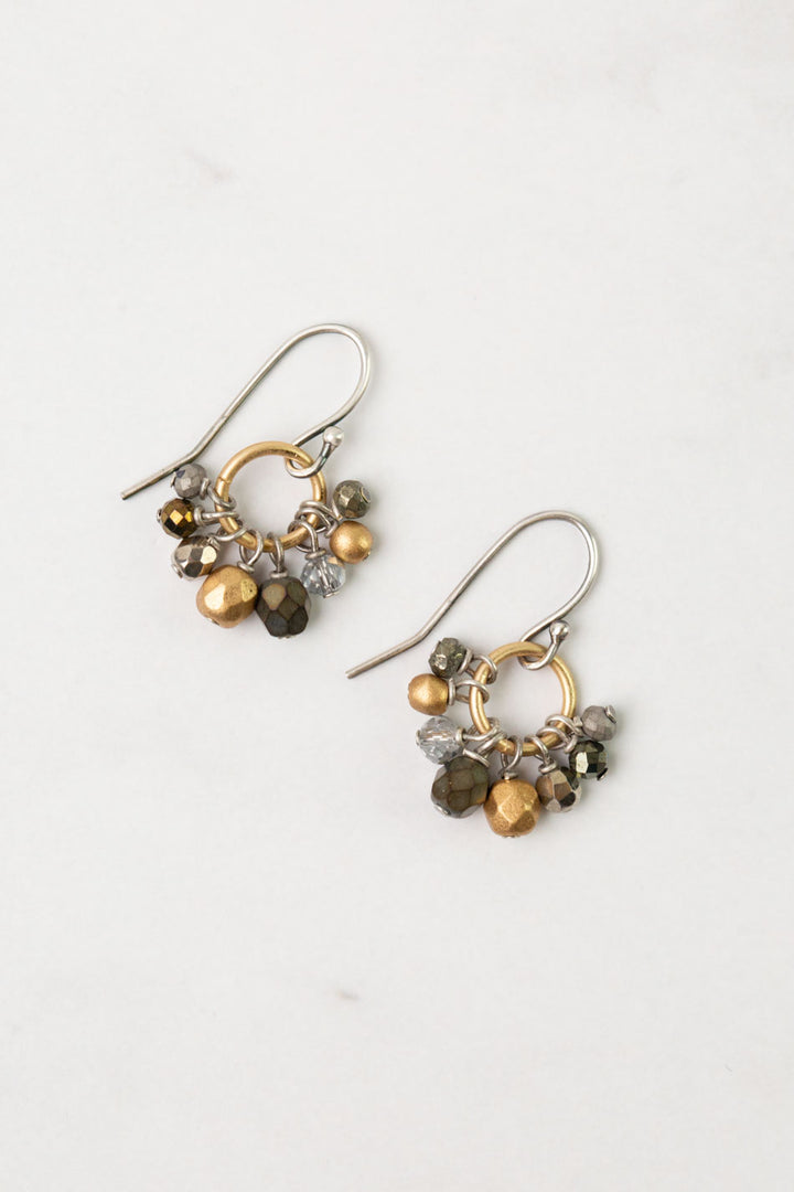 Silver & Gold Czech Glass, Crystal, Pyrite Cluster Earrings