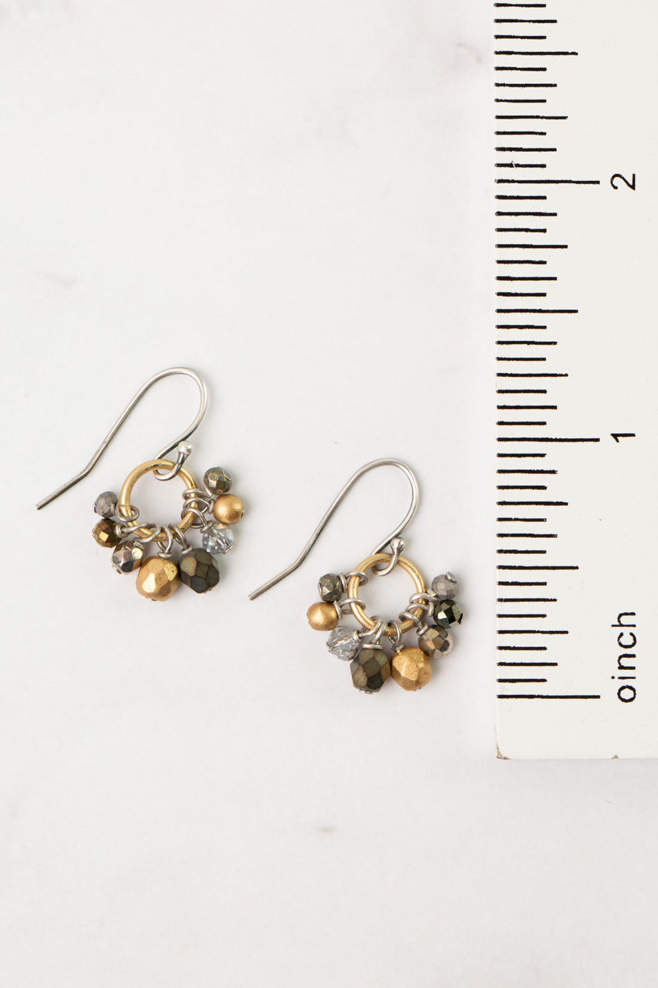 Silver & Gold Czech Glass, Crystal, Pyrite Cluster Earrings