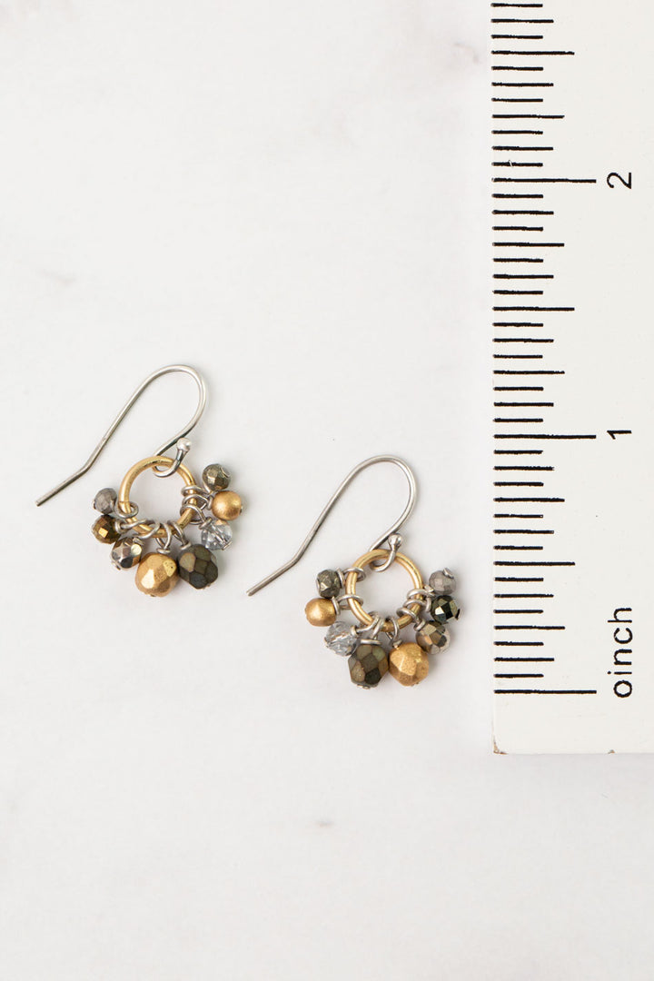 Silver & Gold Czech Glass, Crystal, Pyrite Cluster Earrings