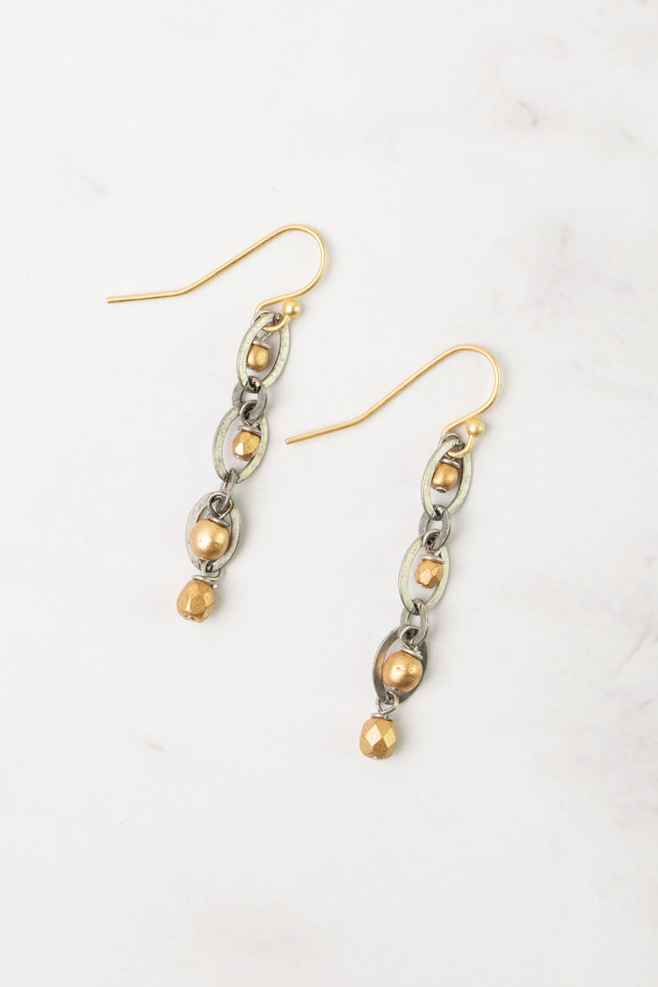Silver & Gold Czech Glass Dangle Earrings