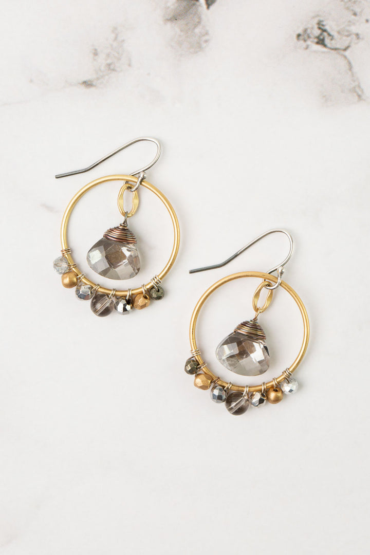 Silver & Gold Smoky Quartz, Pyrite, With Crystal Hoop Earrings