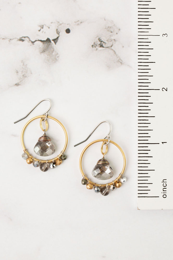 Silver & Gold Smoky Quartz, Pyrite, With Crystal Hoop Earrings
