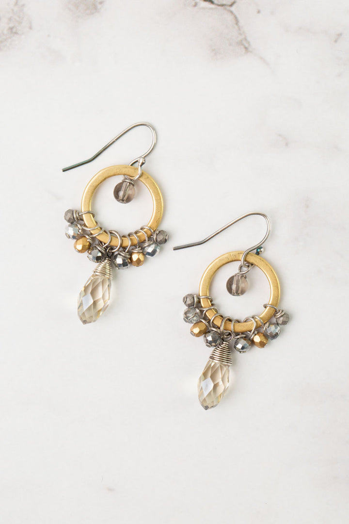 Silver & Gold Czech Glass, Pyrite, With Crystal Statement Earrings