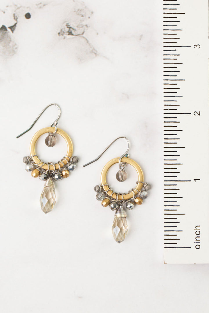 Silver & Gold Czech Glass, Pyrite, With Crystal Statement Earrings