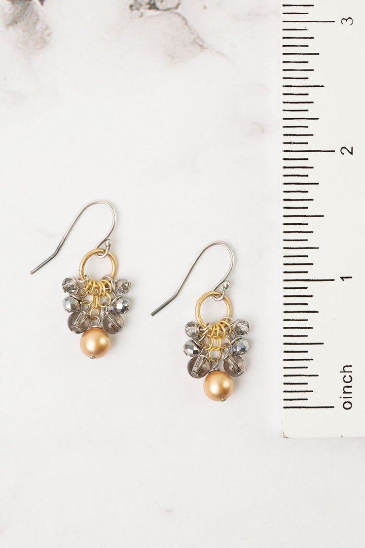 Silver & Gold Smoky Quartz, Pearl, Crystal Dangle Earrings