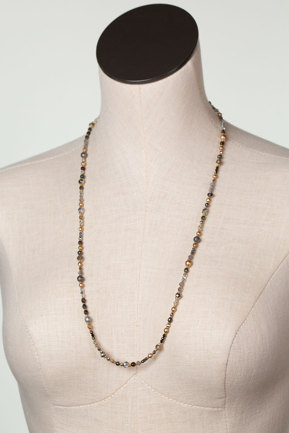 Silver & Gold 27-29" Pearl, Crystal, Pyrite Simple Necklace