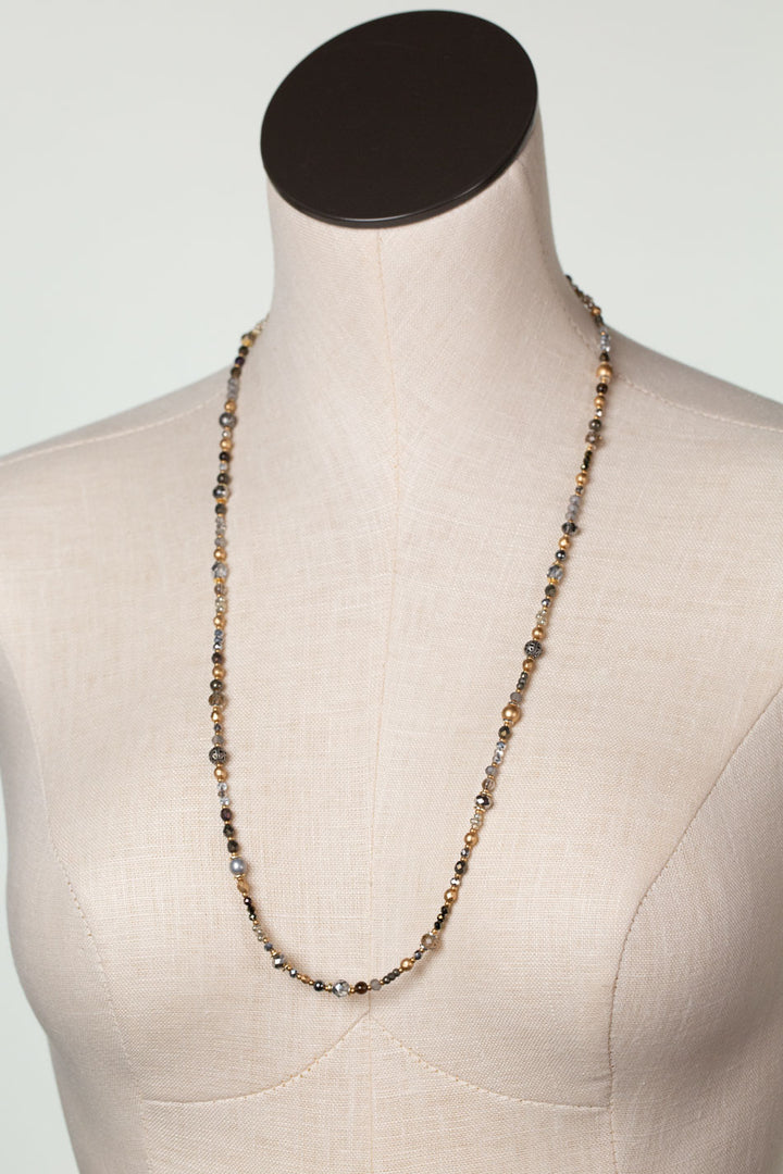 Silver & Gold 27-29" Pearl, Crystal, Pyrite Simple Necklace
