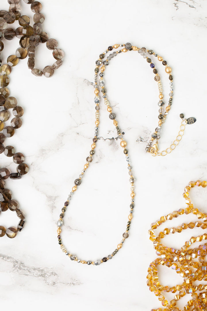 Silver & Gold 27-29" Pearl, Crystal, Pyrite Simple Necklace