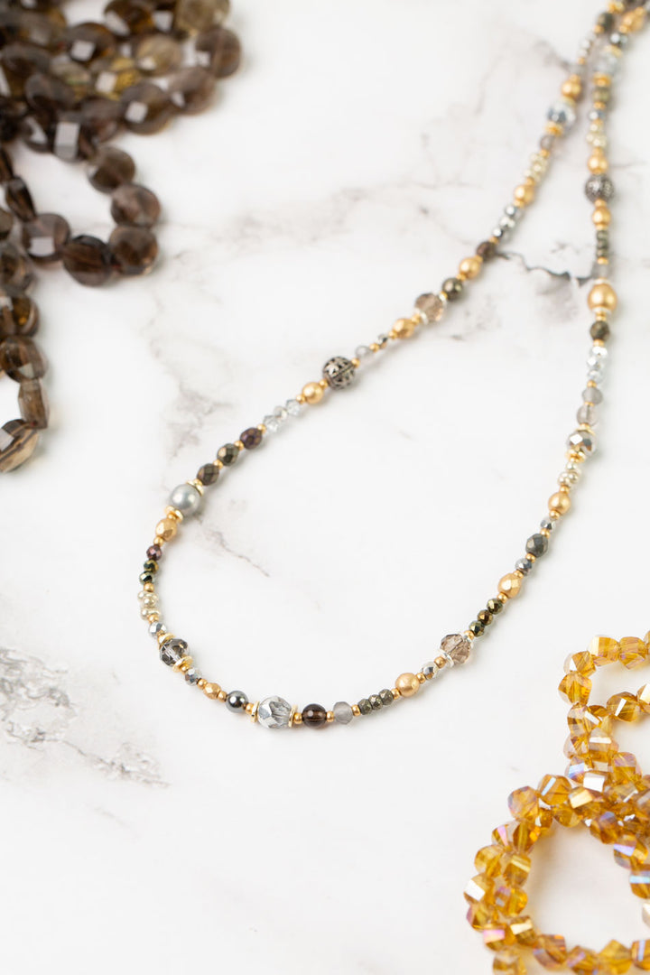 Silver & Gold 27-29" Pearl, Crystal, Pyrite Simple Necklace
