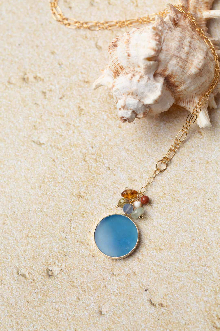 Sand and Sea 24.25-26.25" Prehnite, Citrine, Chalcedony Focal Necklace