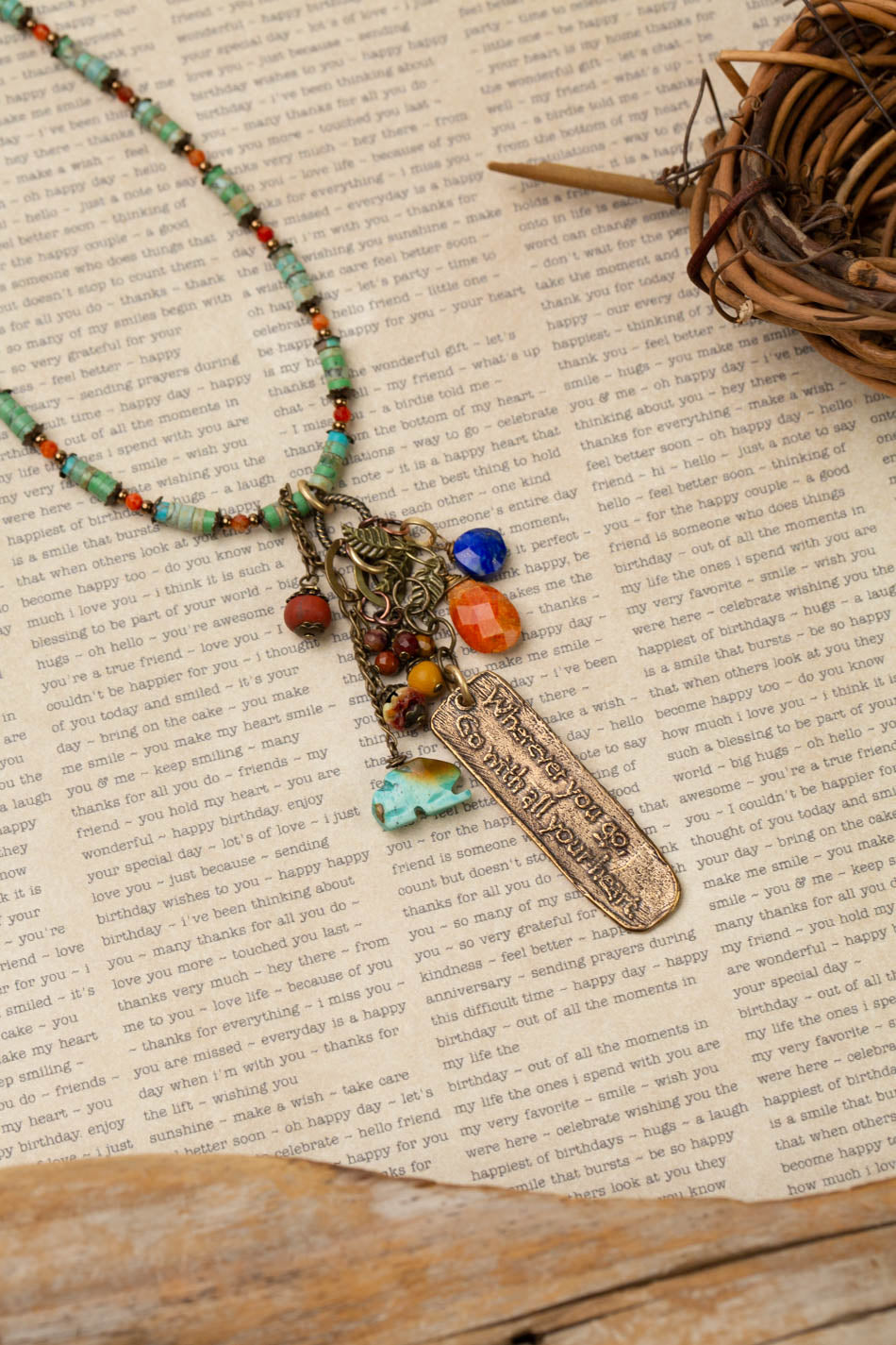 Soulful 20.5-22.5" Fossil, Red Jasper With Natural Orange Turquoise, Lapis Lazuli, Spiny Oyster, Mookaite Jasper Cluster Necklace