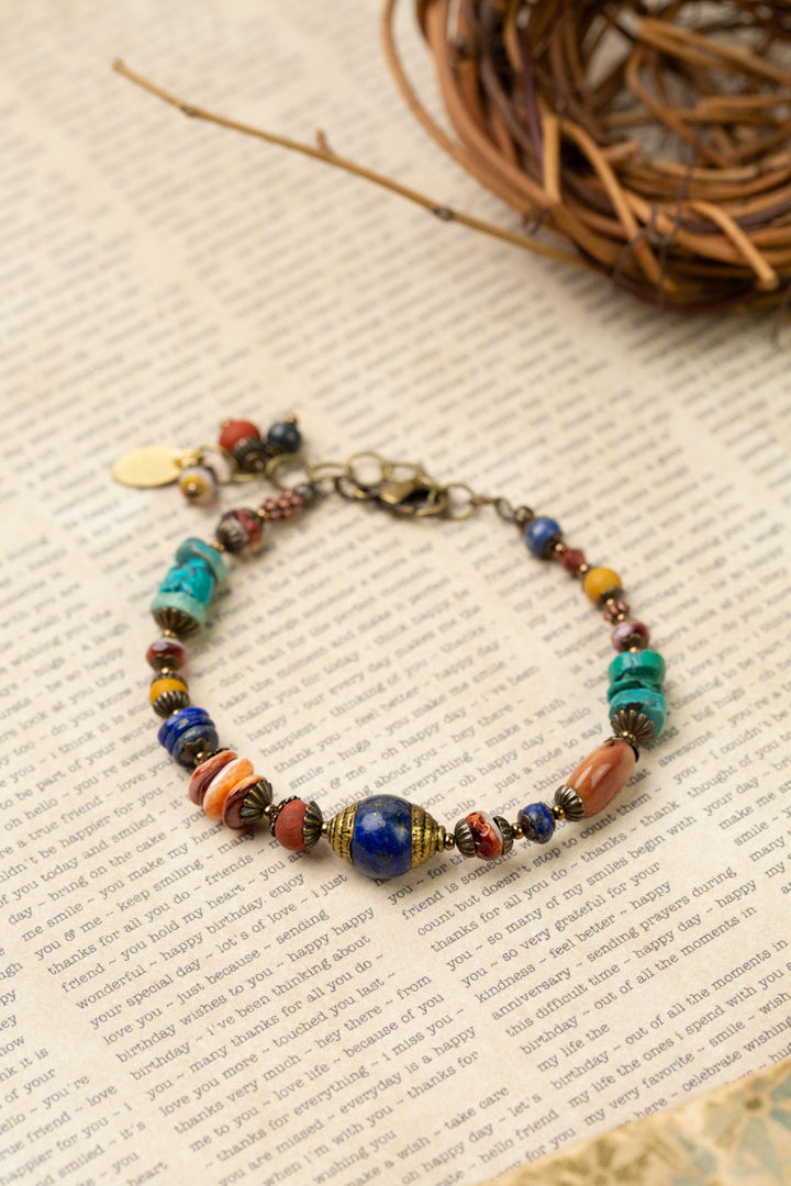 Soulful 7.5-8.5" Turquoise, Spiny Oyster, Lapis Lazuli Simple Bracelet