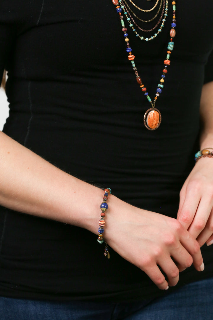 Soulful 7.5-8.5" Turquoise, Spiny Oyster, Lapis Lazuli Simple Bracelet