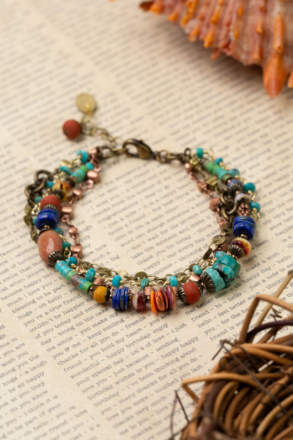 Soulful 7.5-8.5" Turquoise, Spiny Oyster, Lapis Lazuli Multistrand Bracelet