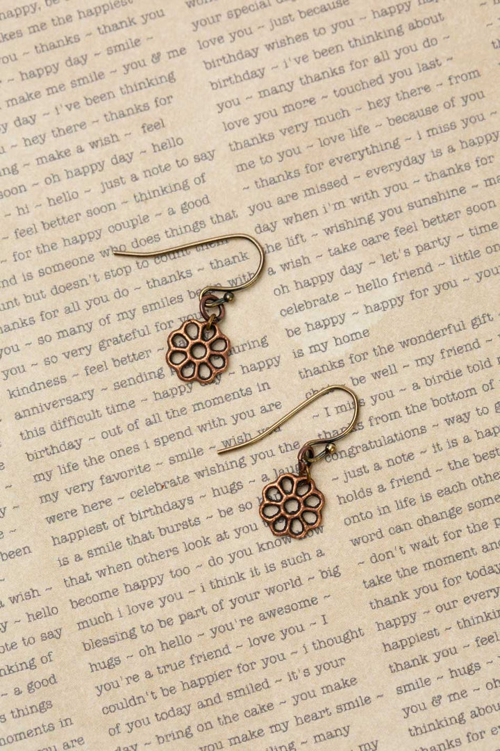 Soulful Antique Copper Flower Simple Earrings