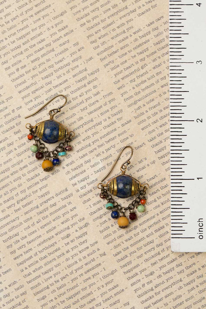 Soulful Antique Lapis Lazuli, Mookaite Jasper, Turquoise, Orange Fossil, And Czech Glass Cluster Earrings