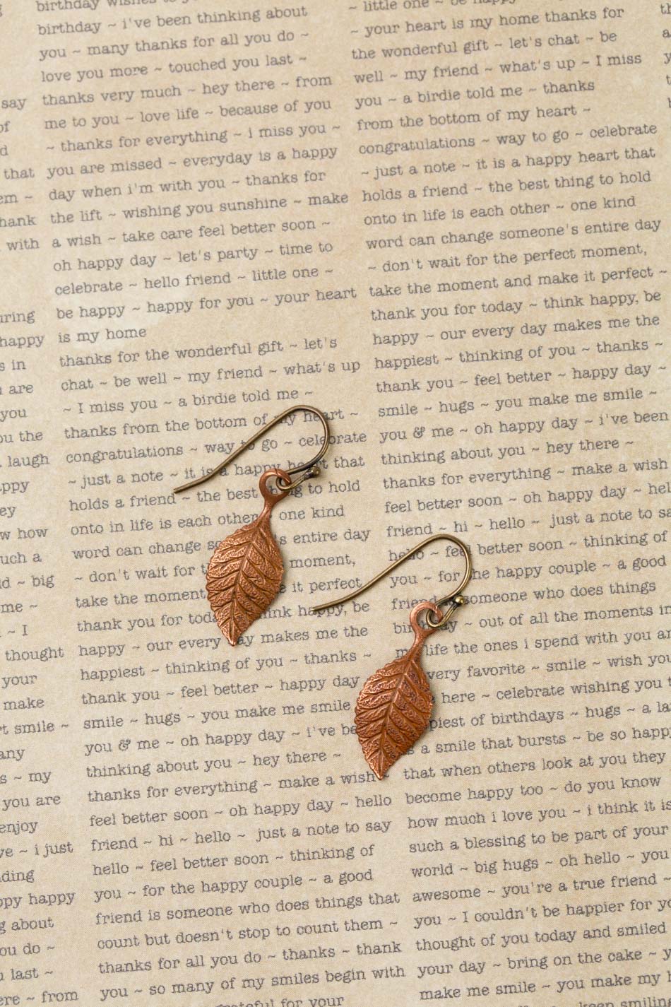 Soulful Antique Artisan Copper Leaf Simple Earrings