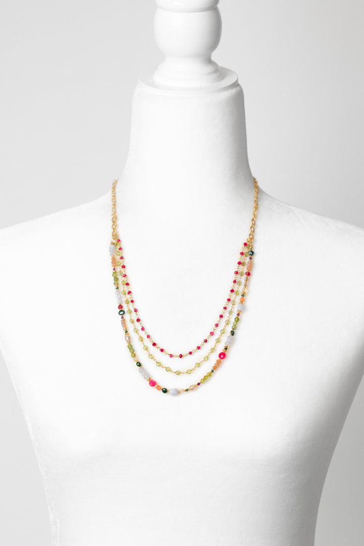 Splendor 21.5-23.5" Blue Lace Agate, Fuchsia Jade, Peridot Multistrand Necklace