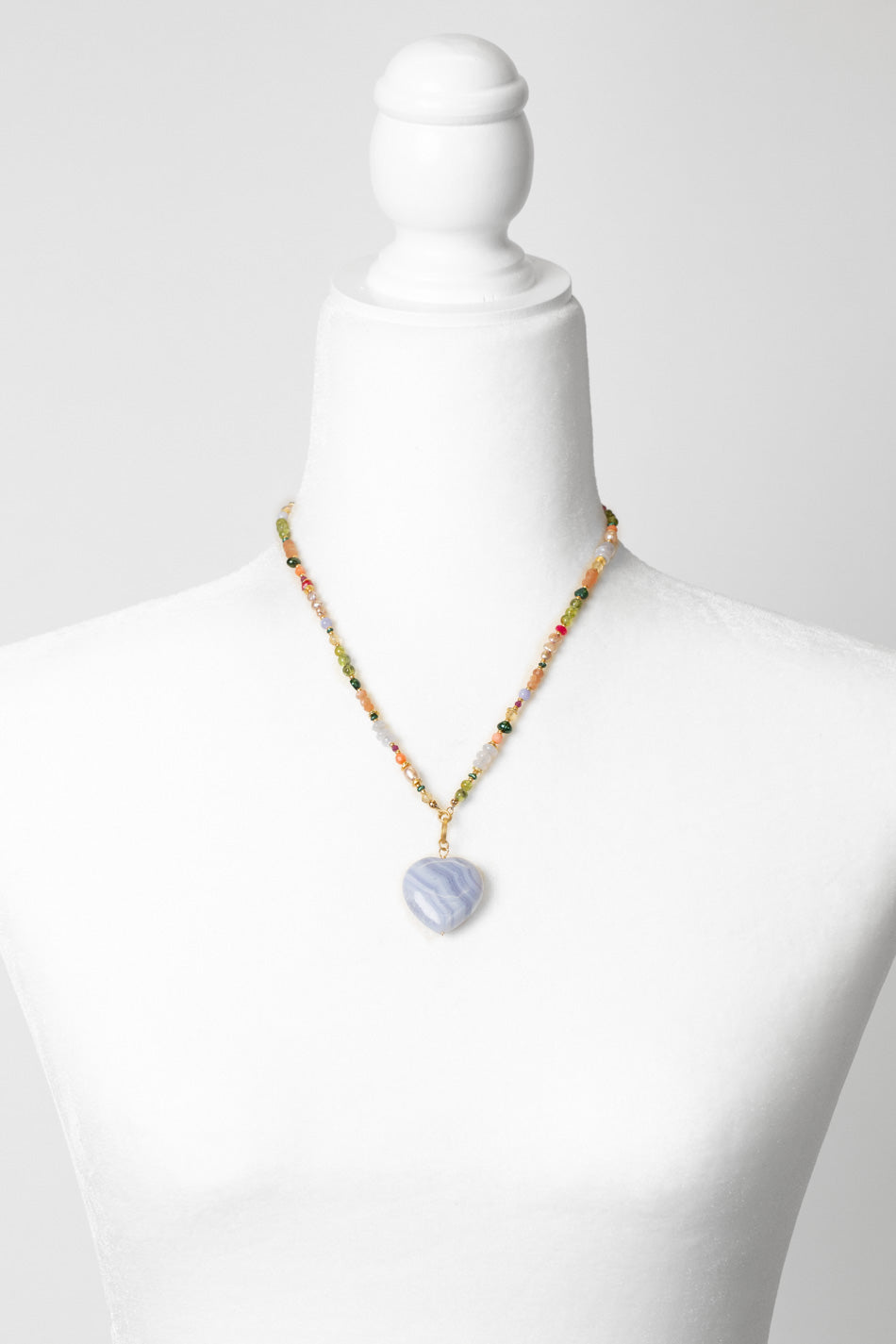 Splendor 17.5-19.5" Blue Lace Agate Heart Pendant Statement Necklace