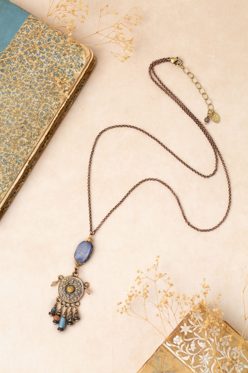 Storyteller 25-27" Czech Glass, Lapis, Wood Statement Necklace