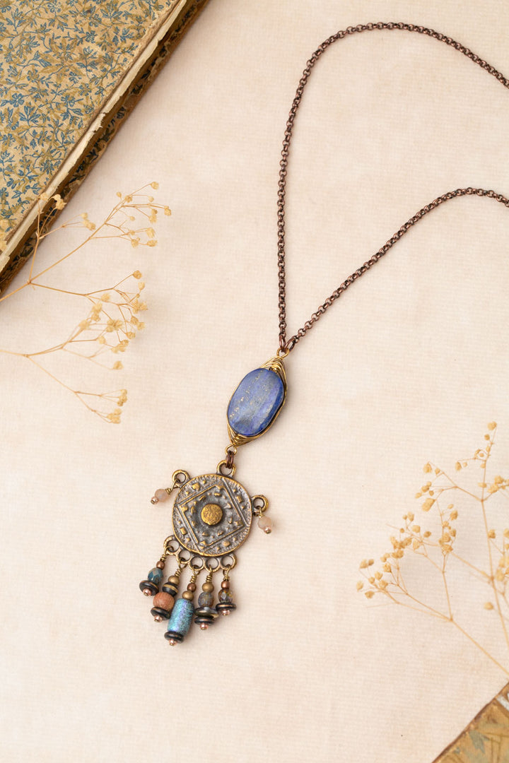 Storyteller 25-27" Czech Glass, Lapis, Wood Statement Necklace