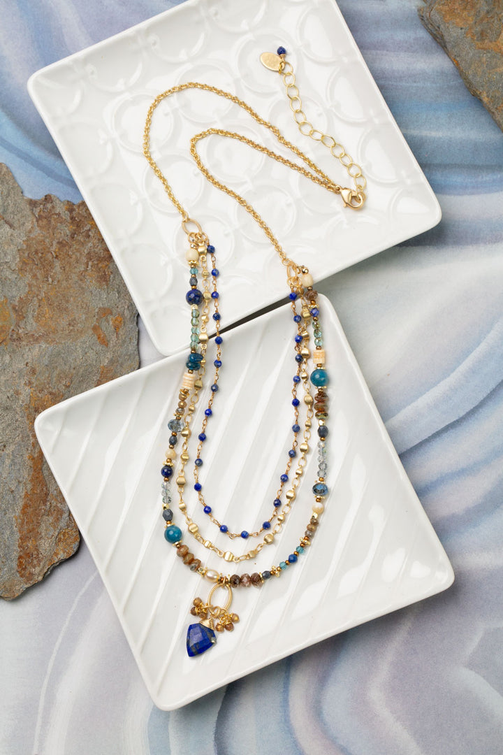 Starry Night 21-23" Lapis, Apatite, Crystal Multistrand Necklace