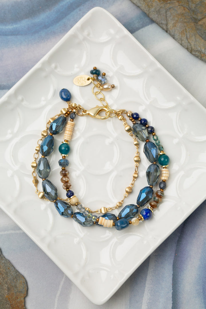 Starry Night 7.5-8.5" Lapis, Apatite, Mother Of Pearl Multistrand Bracelet