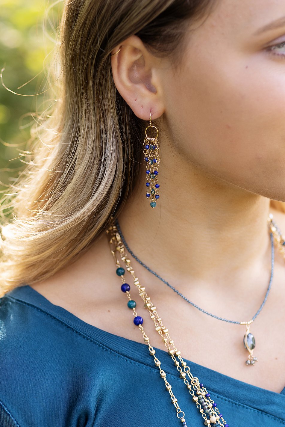 Starry Night Apatite Tassel Earrings