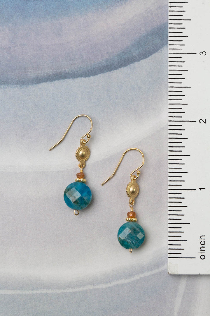 Starry Night Czech Glass With Blue Apatite, Sun Star Medallion Simple Earrings