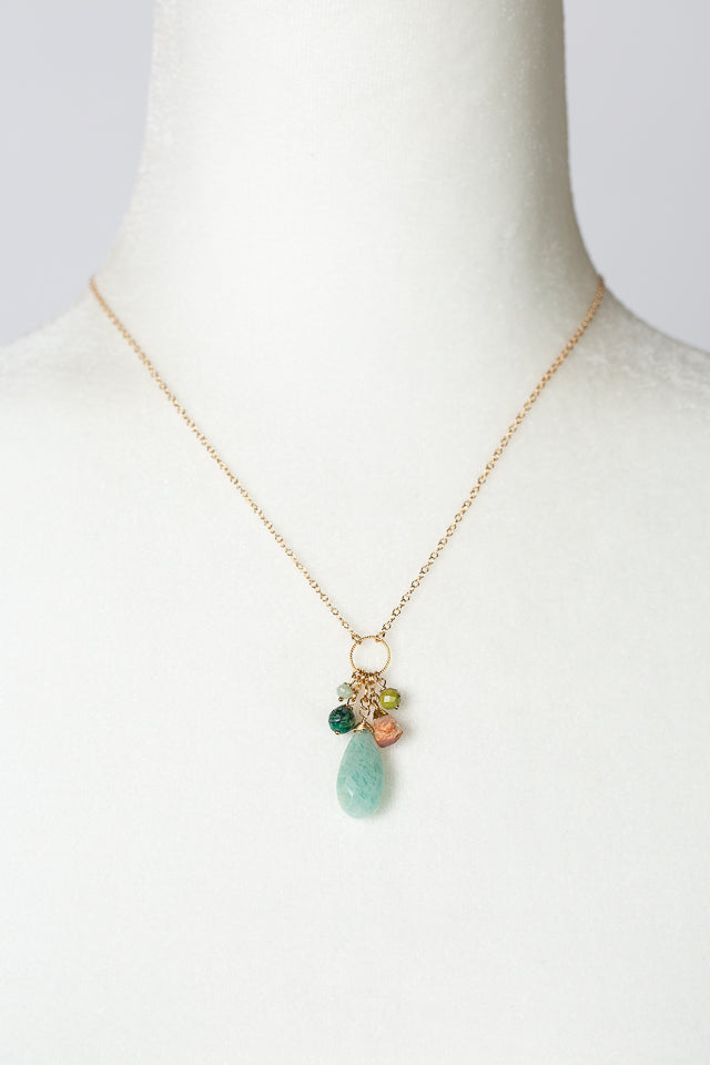 Surrender 16.5-18.5" Chrysocolla, Olive Jade With Amazonite Simple Necklace