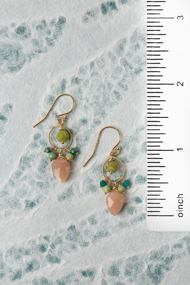 Surrender Chrysocolla, Turquoise With Sunstone Dangle Earrings