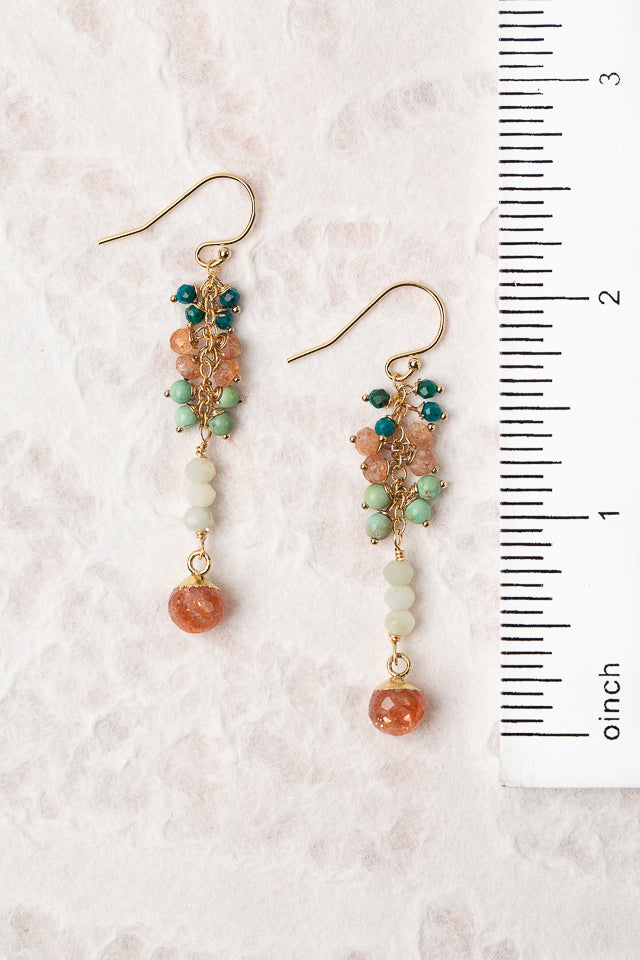Surrender Chrysocolla, Turquoise With Sunstone Cluster Earrings