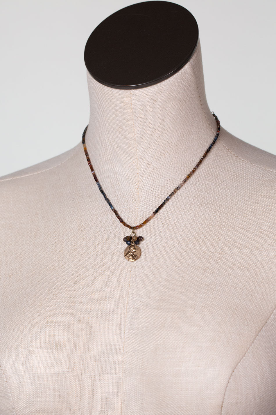 Sacred Heart 15-17" Pietersite With Antique Brass Pendant Simple Necklace