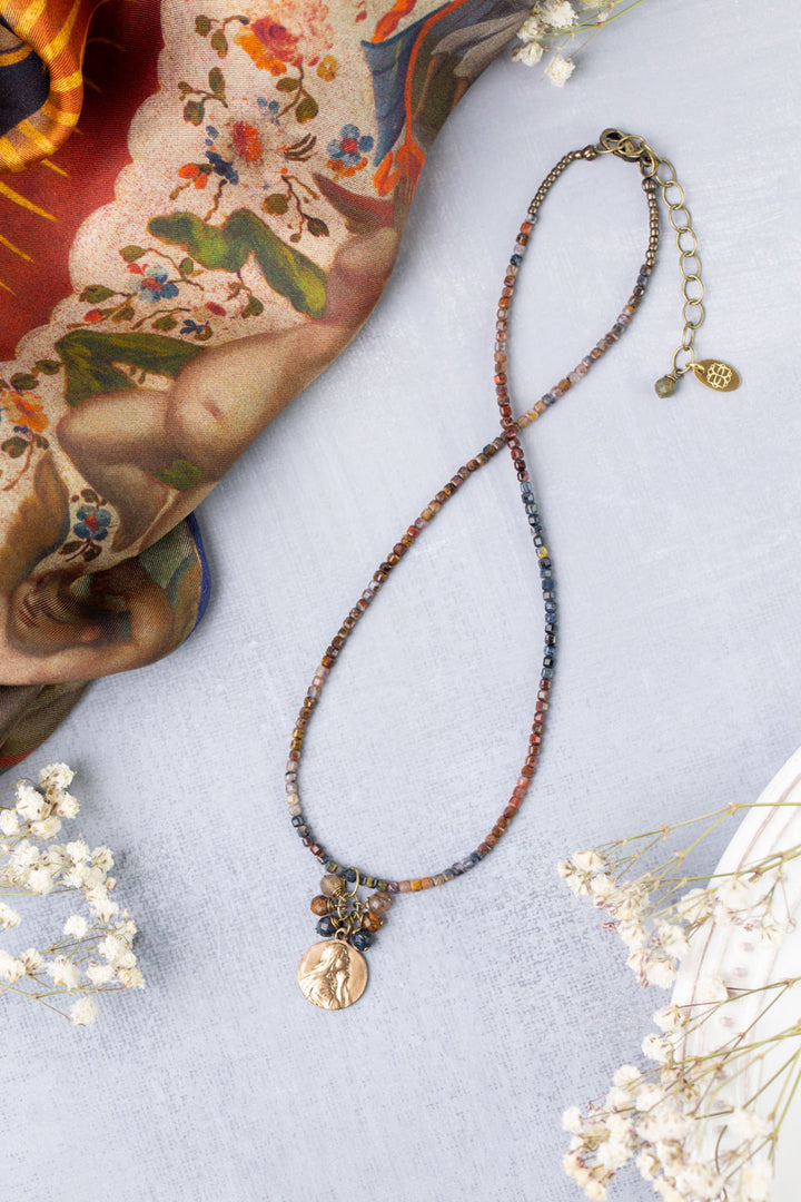 Sacred Heart 15-17" Pietersite With Antique Brass Pendant Simple Necklace