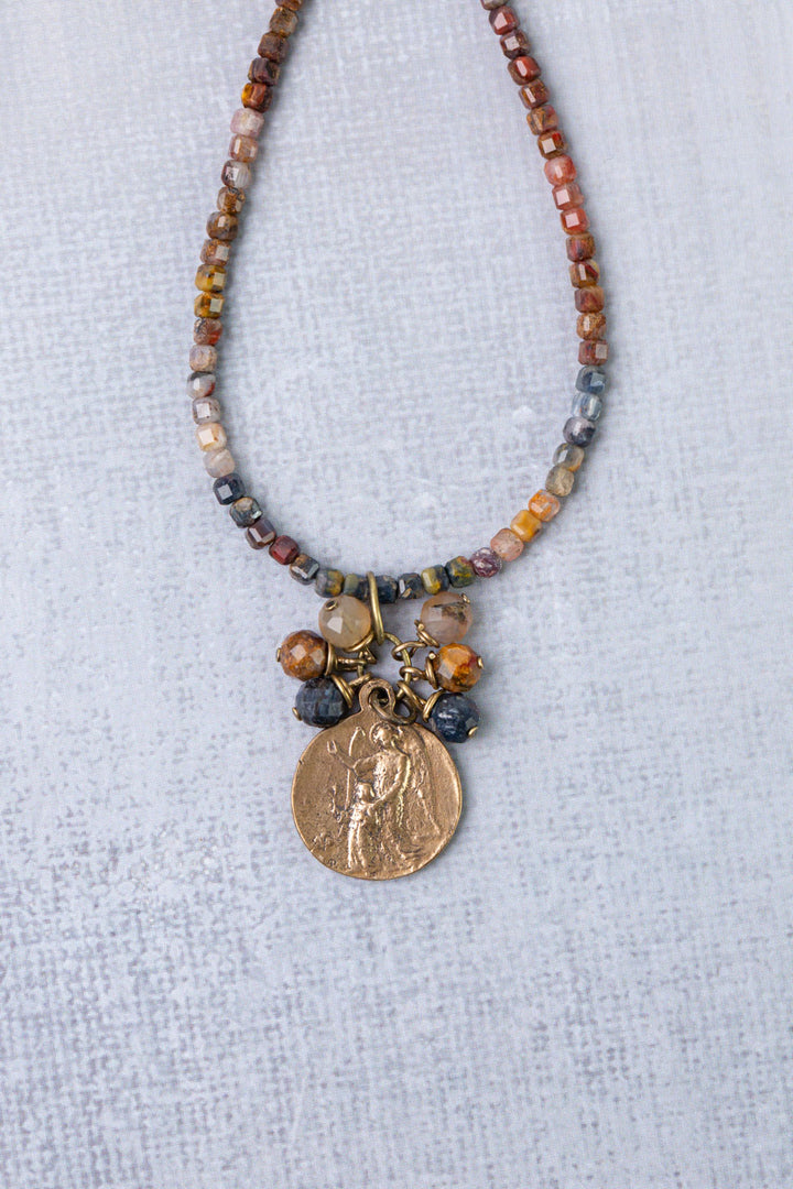 Sacred Heart 15-17" Pietersite With Antique Brass Pendant Simple Necklace
