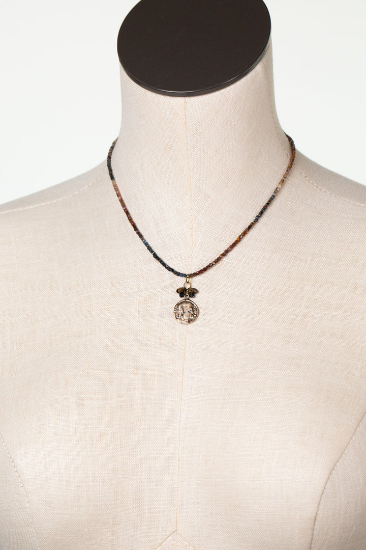Sacred Heart 15-17" Pietersite With Antique Brass Pendant Simple Necklace