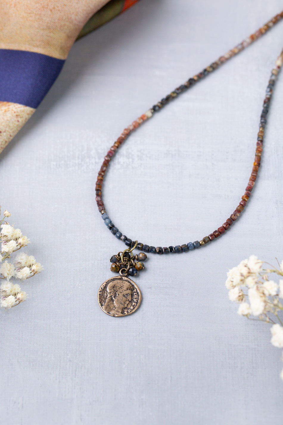 Sacred Heart 15-17" Pietersite With Antique Brass Pendant Simple Necklace