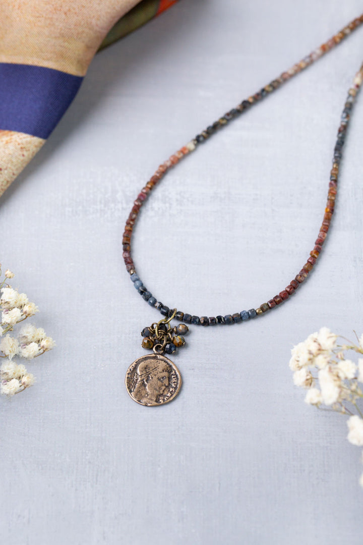 Sacred Heart 15-17" Pietersite With Antique Brass Pendant Simple Necklace