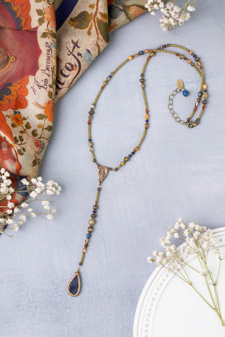 Sacred Heart 21-23" Lapis, Czech Glass Statement Necklace