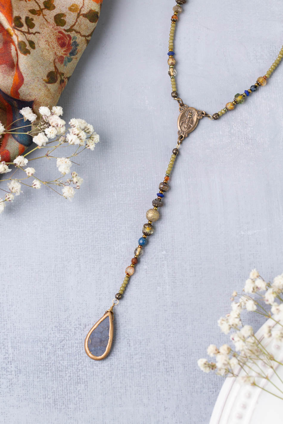 Sacred Heart 21-23" Lapis, Czech Glass Statement Necklace
