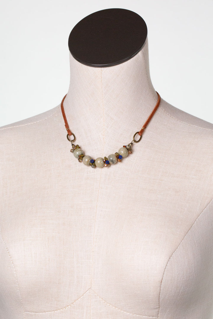 Sacred Heart Adjustable Jasper, Czech Glass Simple Necklace