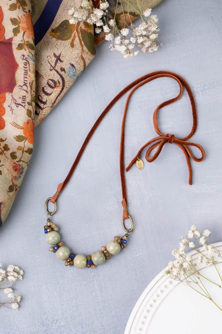 Sacred Heart Adjustable Jasper, Czech Glass Simple Necklace