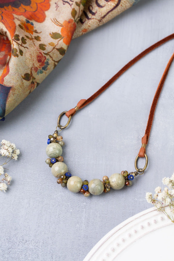 Sacred Heart Adjustable Jasper, Czech Glass Simple Necklace
