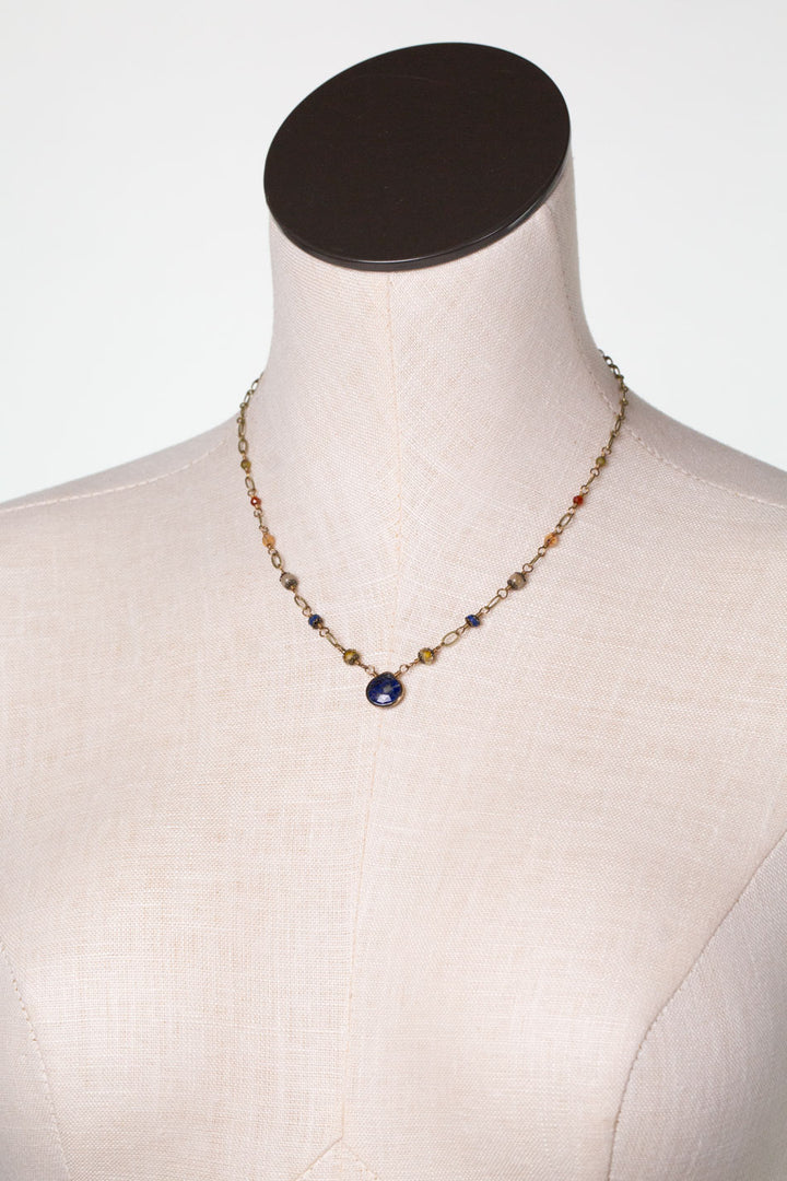 Sacred Heart 16.25-18.25" Czech Glass With Lapis Teardrop Bezel Simple Necklace
