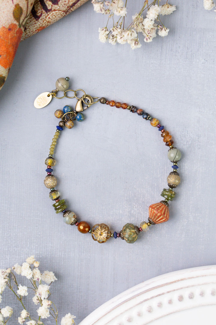 Sacred Heart 7.5-8.5" Czech Glass, Lapis Simple Bracelet